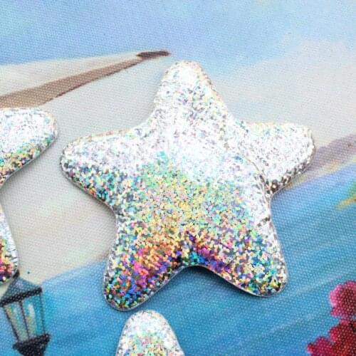 120pcs large 80mm Glitter Puffy Shiny Stars Soft Fabric Decorations Appliques or Patches silver