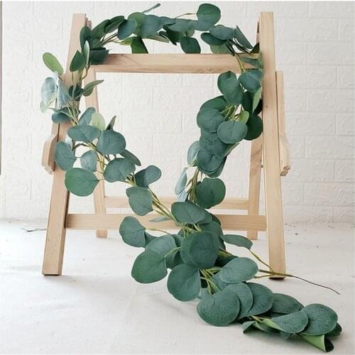 2m/string Green Eucalyptus Leaves Artificial Garland Vines Rattan Artificial Plants Ivy Wreath Wall Wedding Arch Decoration
