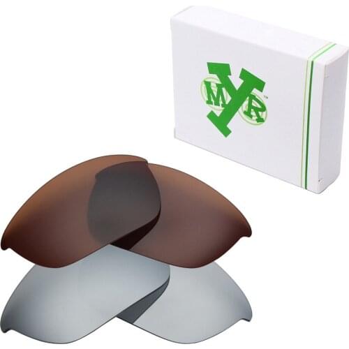 2 Pairs Mryok POLARIZED Replacement Lenses for Oakley Half Jacket 2.0 Sunglasses Silver Titanium & Bronze Brown