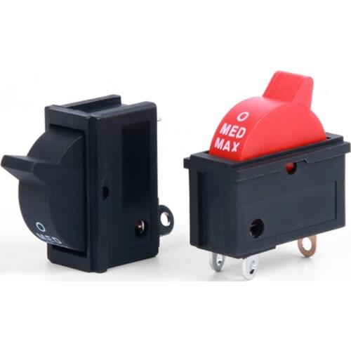 2PCS 10A 250V Black Red Wind Speed Control Button Rocker Switch 3 Positions 3Pin SPDT Switch For Hair dryer