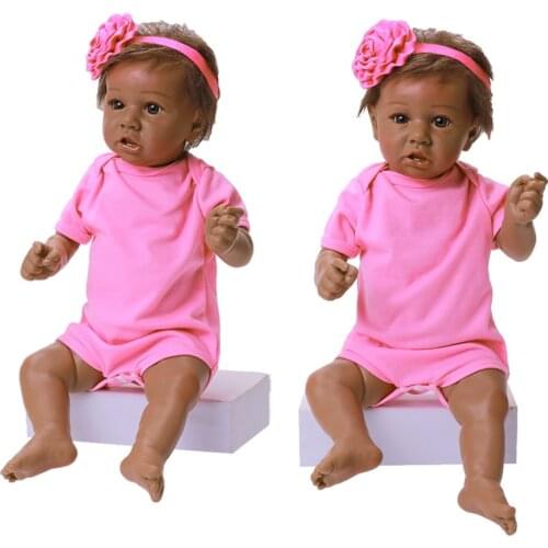 20Inch Full Silicone Reborn Baby Brown Eye With Teeth Lifelike Doll Soft Real Touch Toy Kid Crooked Mouth Water Proof Bath Toy