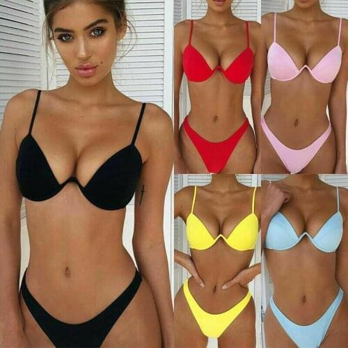 2020 Sexy Solid Swimsuit Women Swimwear Push Up Bikini Set Patchwork Biquini Brazilian Summer Beach Bathing Suit Swim Wear