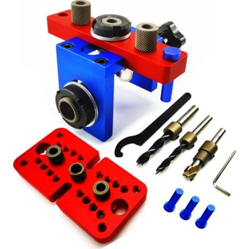 Aluminum Alloy 3 In 1 Woodworking Vertical Drilling Punch Tool Wood Tenon Dowelling Jig Hole Puncher Locator Kit Drill Guide Set