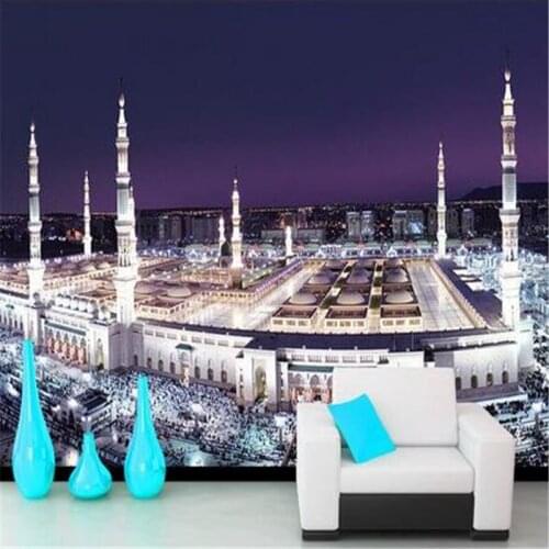 Beibehang 3d wall paper custom mural silk cloth wall sticker Mecca mosque in urban construction background photo 3d wall murals