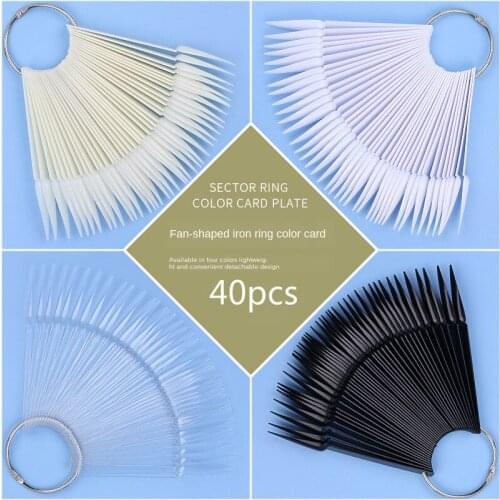 40pcs Nail Display Board Sharp Iron Ring Fan-shaped Color Card 4 Kinds of False Nails, Pointed Nails, Nail Mold Nail Display