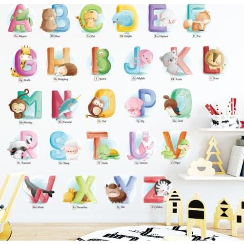 ABC Letter Kids Room Decoration Wall Sticker Cartoon Animal Painting Letters and Numbers for Baby Room Nursery Wall Decals Art
