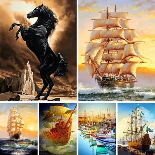 Muxun 5D Diamond Embroidery Paintings Sailing Hegemony Ship Full Square/Round Cross Stitch Kit Mosaic Home Decoration Gift Mural