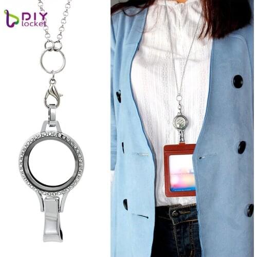 Diylocket wholesale 5PCS Silver Color LANYARD lockets pandent magnetic glass floating charm locket Zinc Alloy (chainsfor free)