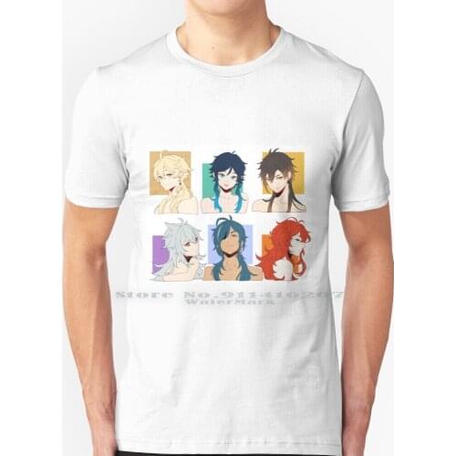 Long - Haired Genshin Impact Boys With Their Hair Down T Shirt 100% Pure Cotton Genshin Impact Genshin Aether Venti Zhongli Kaey