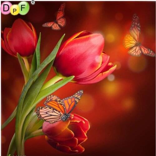 DPF Diamond Embroidery Red tulips Diamond Painting Cross Stitch Picture Of Rhinestone full Square Diamond Mosaic decor DIY