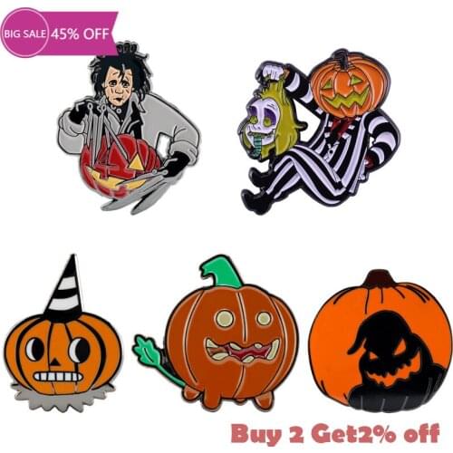 Halloween Pumpkin Enamel Pin Movie Brooches for Women Shirt Clothes Bag Pins Badge Figure Brooches for Ladies
