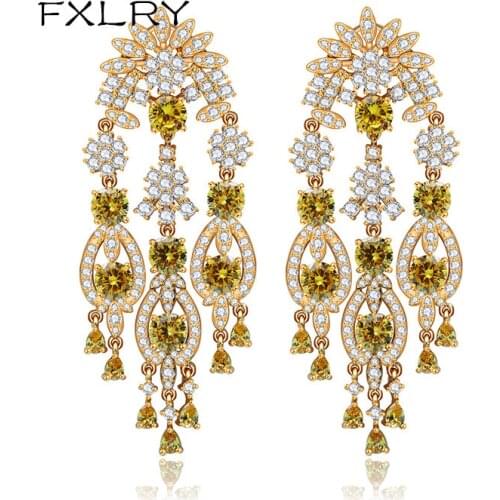 FXLRY New Design Romantic Bride White Color AAA Cubic Zircon Exaggerated Big Earrings Fashion Jewelry Accessories