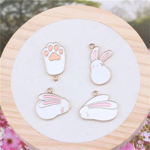 Julie Wang 8pcs Enamel Cute Rabbit Charms Mixed Alloy Animal Pendant Necklace Bracelet Jewelry Making Accessory