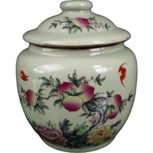 China Old Porcelain Pastel Longevity Pattern Covered Pot