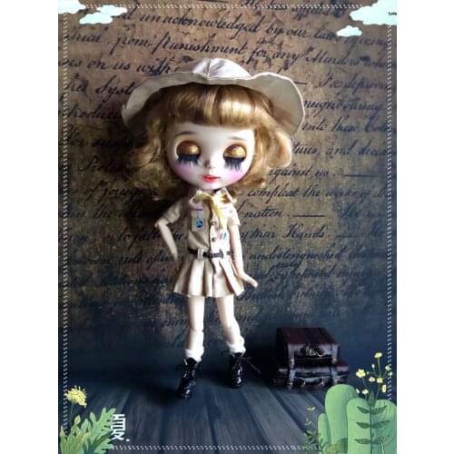 Blythes doll suit fits 1/6 OB24 size fashion summer camp scout dress with 2 pieces of doll accessories