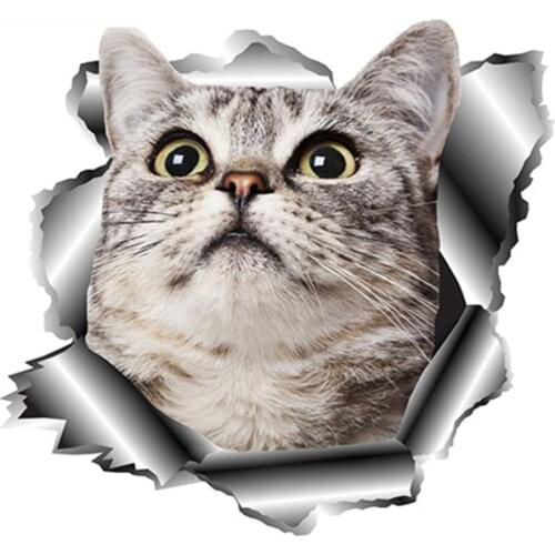 Creative Cute Pet Cat Vinyl Car Sticker Torn Metal Decal Reflective Stickers Car Hood Decal 3D Car Accessories,13cm*12cm
