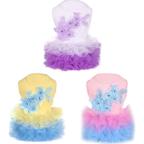 Summer Dog Flower Dress Pet Dog Clothes for Small Dog Wedding Dress Puppy Bubble Skirt Clothing Spring Pet Clothes