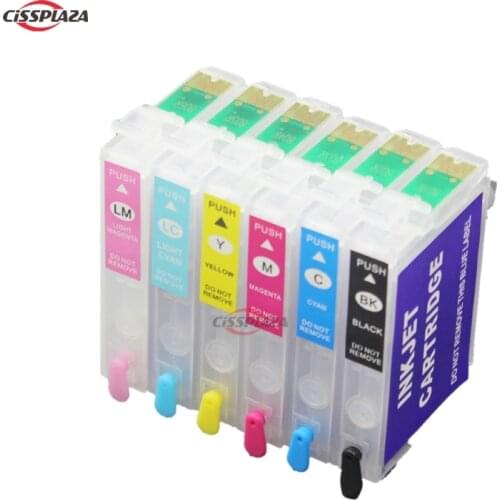 CISSPLAZA T0791 Refillable ink cartridge compatible for EPSON Stylus Photo 1400 R1400 PX700W PX800FW P50 with ARC chip 79 791