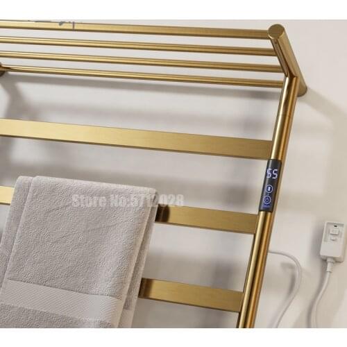 304 stainless steel Brushed Gold Electric towel rack Warmer Carbon Fiber Heat Rack Fashion towel warmer rack for bathroom