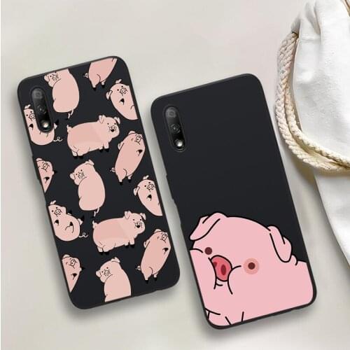 Cute Cartoon pig Black Soft Phone Case For Huawei P40 P30 P20 Mate 10 20 30 40 Pro lite Plus P smart 2019 2020 TPU Cover