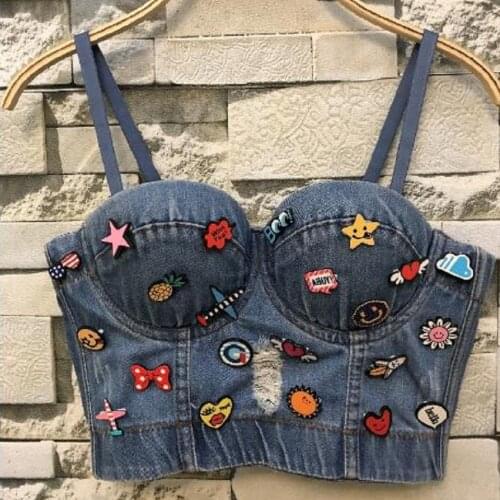 New flower embroidery Colorful Bead Pearls tops Bustier Push Up night clup Bralette Womens Bra Cropped Top Vest L1328
