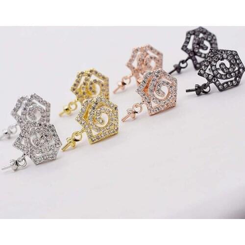 One pair rose zircon earrings hook accessory Clasp for making jewelry earrings DIY wholesale hook FPPJ