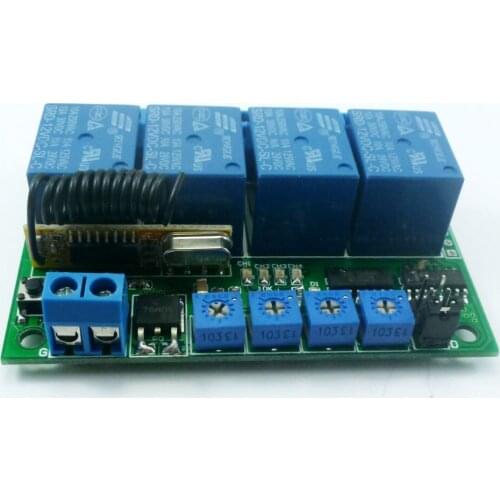 DC12V 4 in 1 Self-locking Interlock Delay DC 12V 4CH Remote Control Switch RF Wireless Transmitter Receiver Learn
