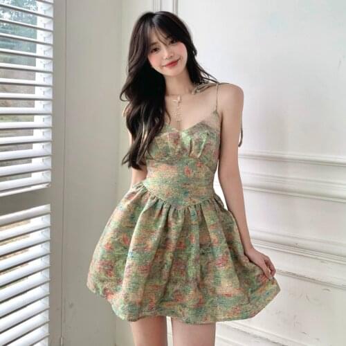 Vintage Halter Dress Floral Print Female Backless Hight Waist Mini Summer Dress Women Plus Size Sundress Spaghetti Strap Dress