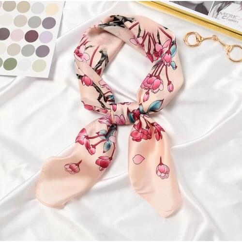70*70cm Women Neck Square Scarf Foulard Femme Elegant Flower Print Animal Scarves Hair Band Shawls and Wraps Bandana Neckerchief