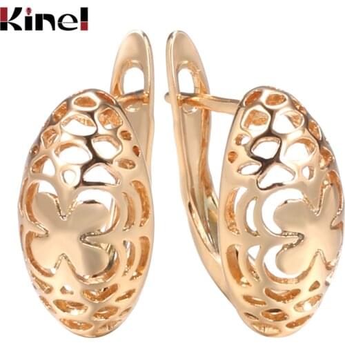 Kinel Hot Fashion Women Glossy Retro Flower Earrings 585 Rose Gold Ethnic Bridal Wedding Earring High Quality Daily Fine Jewelry