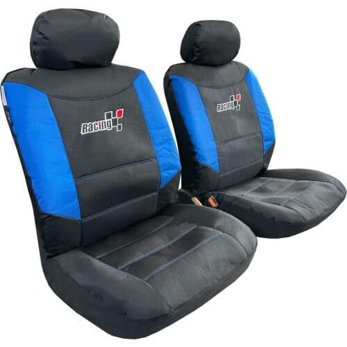 Blue Black Canvas Seat Covers For Trucks Dogs Cars SUV, Waterproof Racing Embroidered Front Set Auto Protector