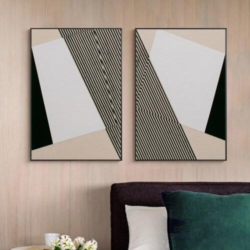 Nordic Minimalist Black and White Abstract Striped Character Restaurant Entrance Decoration Canvas Painting for Living Room