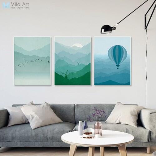 Modern Abstract Mountain Birds Landscape Posters Nordic Living Room Wall Art Print Pictures Home Decor Canvas Paintings Custom
