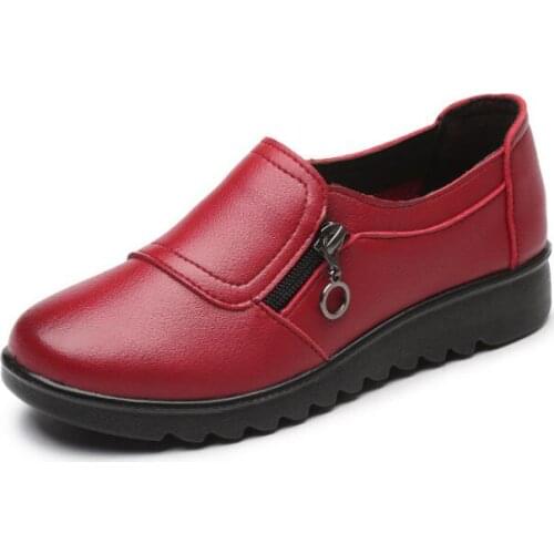 Fashion Soft Leather Round Toe Women Casual Flats Ladies Patchwork Side Zipper Flat Oxford Shoes New Mother Shoes
