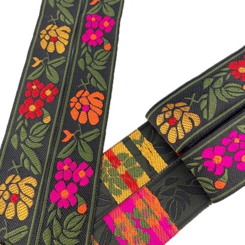 33MM Vintage Ethnic Embroidery Ribbon Flowers Pattern Woven Jacquard Ribbon Lace Trim DIY Bags Clothes Fabric