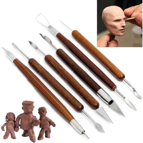 High quality 6 pieces/set of sharp clay carving wax carve pottery tool with wooden handle ceramic clay clay sculpture shape tool