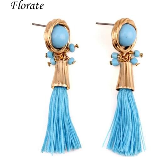 Florate Statement Chunky Tassel Earrings for Women Gold Metal Acrylic Bead Flower Handmade Accessories Designers Earrings