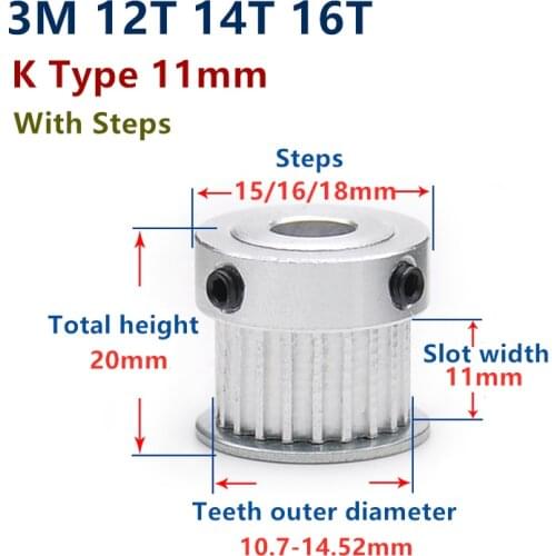 Teeth Synchronous Wheel 3M12 14 16 teeth 3M12T 14T 16T Timing Belt Pulley slot width 11mm K type large step timing pulley