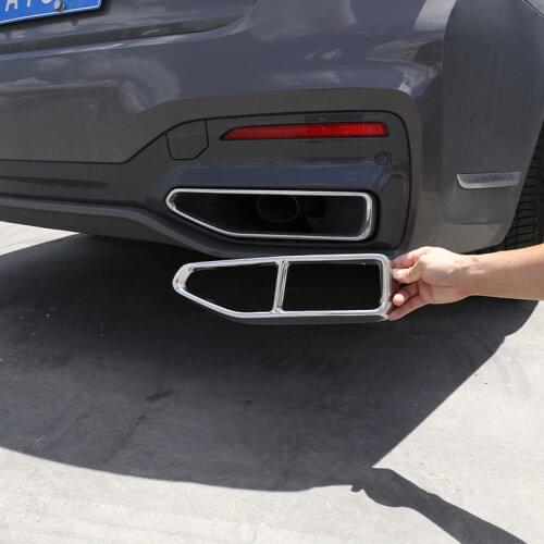 2pcs Glossy Silver Steel Car Exhaust Pipe Cover Trim For BMW 7 Series G11 G12 730 740 750li 2016 2017 2018