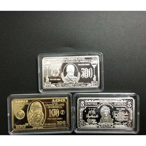 3 pcs The USD 5 100 500 United States dollars ingot 24k real gold silver plated 50 mm x 28 mm souvenir decoration bullion bar