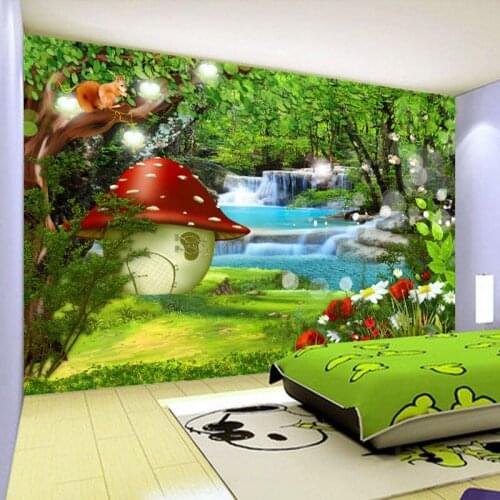 Dropship Custom 3D Photo Wallpaper for Kids Room Wall Decorations Living Room Cartoon Children Room Green Forest Wall Decor