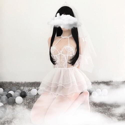 Anime Cospaly Bride Uniform Sexy Costumes Wedding Girl Pajamas Thin Perspective Bra and Panty Bridal Sleepwear Set Night Wear