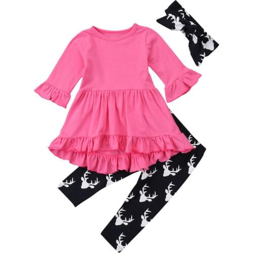 XMAS Toddler Baby Girls Flower Top Blouse Print Pants Kids Outfits Set Clothes 1-7Y