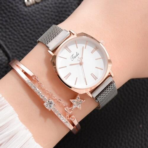 Top Brand Magnet Women Watch Mesh Womans Watches Set 2Pcs Square Elegant Ladies Wristwatches Fashion Female Gifts reloj mujer