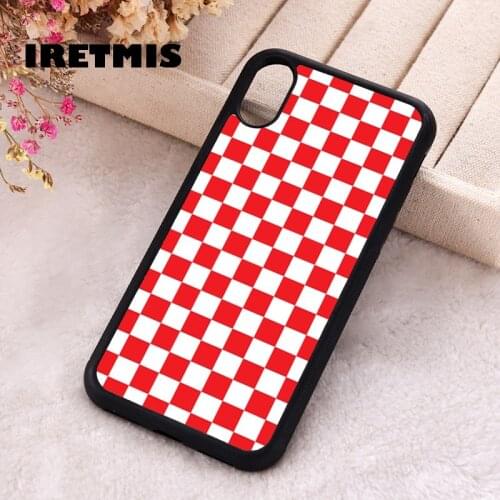 Iretmis 5 5S SE 2020 phone cover cases for iphone 6 6S 7 8 Plus X Xs XR 11 12 MINI Pro Max Soft Silicone TPU Red Checkerboard
