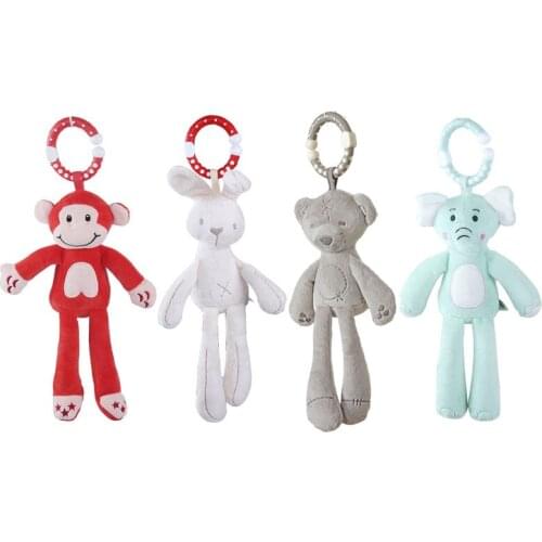 4 Colors Baby Plush Stroller Toys Cartoon Animal Hanging Bell Crib Hanging Rattles Infant Baby Toys Gifts for Boys Girls