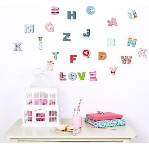 Disney cute decorative stickers Mickey Mouse baby PVC waterproof stickers children early education 26 English alphabet stickers