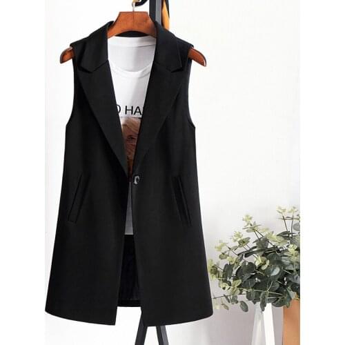 Elegant Suit Vest Women Spring Summer Sleeveless Long Vest Jacket Colete Plus Size 3XL Blazer Vest Coat Waistcoat Outerwear R858