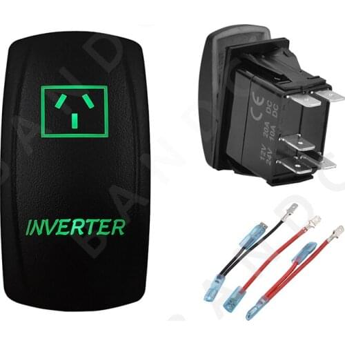 INVERTER 5P ON-OFF SPST Green LED Light Laser-Etched Rocker Switch for Car Boat Marine Yacht ARB RV Buses Truck，Jumper Wires Set