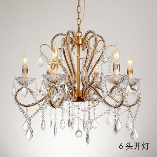 American country wrought iron crystal chandelier living room retro candle bedroom lamp creative personality aisle porch dining